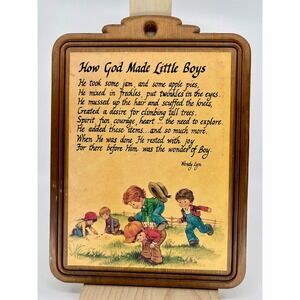 Vintage Wendy Lynn 1960s How God Made Little Boys Wood Sign 9”x7”